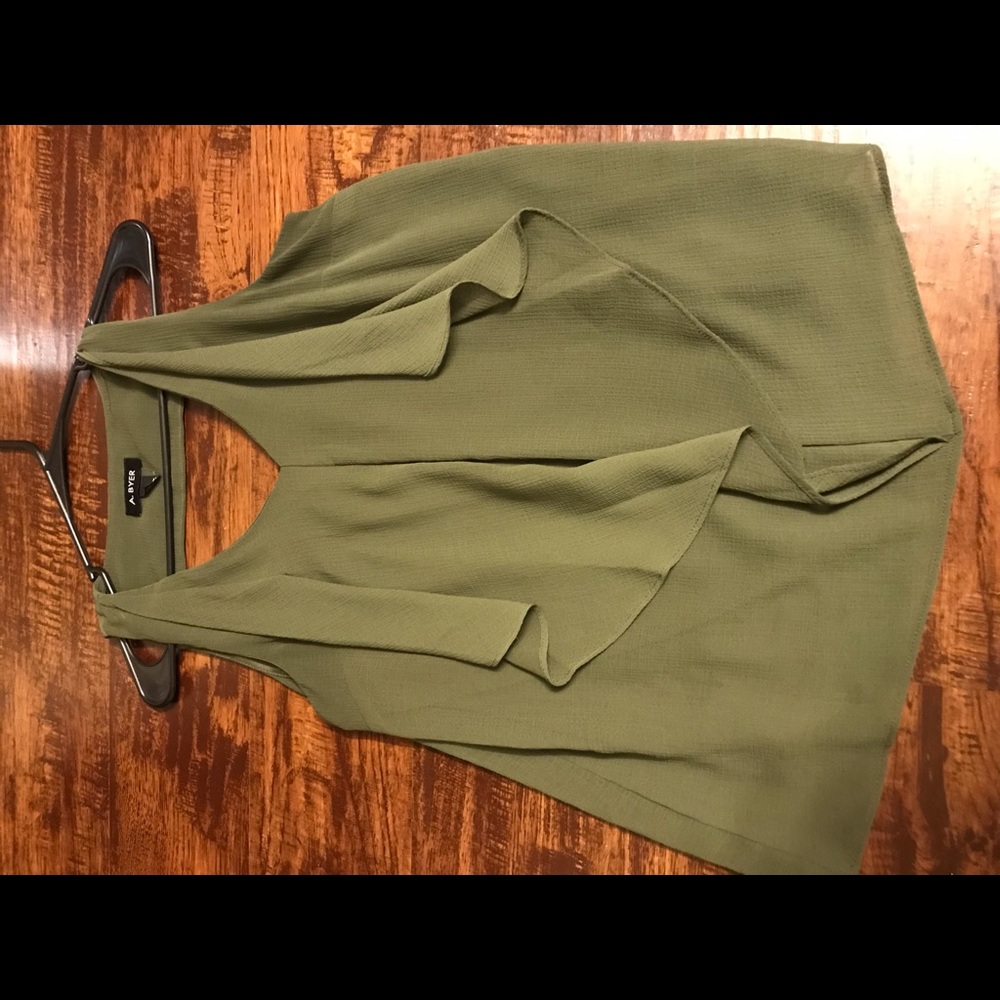 Olive green ruffle front sleeveless top